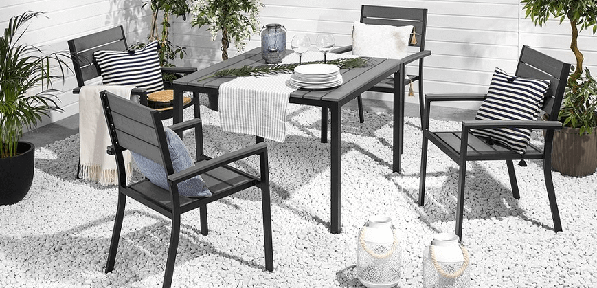 Tuintafel met stoelen in grijs kunsthout