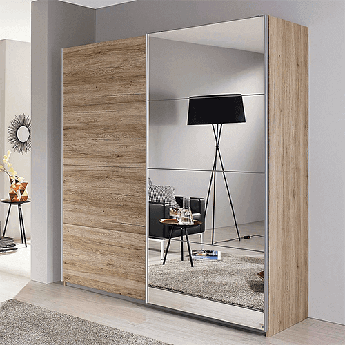 Zweefdeurkast met spiegel in massief hout-look