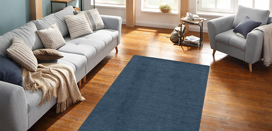 Blauw rechthoekig tapijt